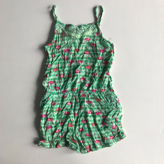 Playsuit - Green with Flamingos - Age 6