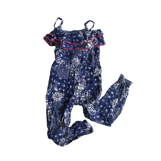 Jumpsuit - Blue Pattern & Pink Baubles - Age 6