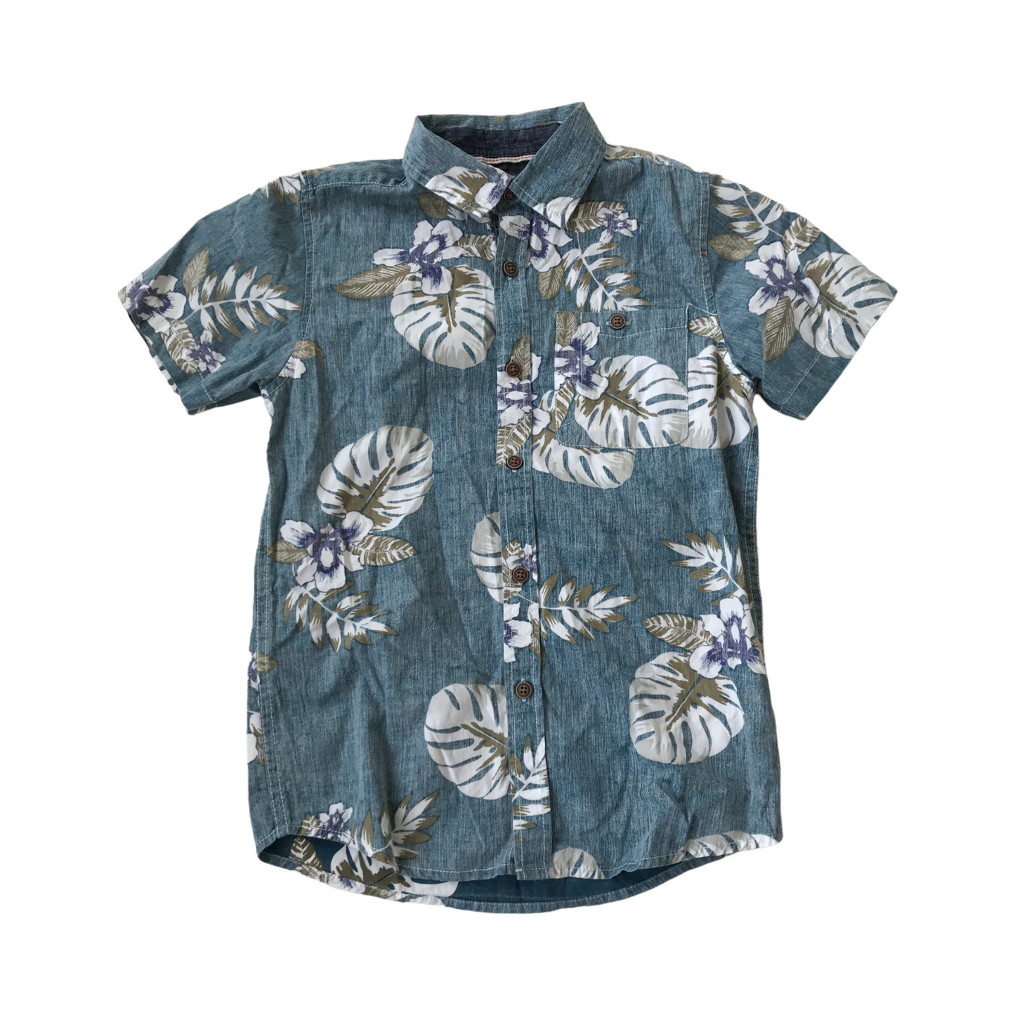 Light Washed-out-style Blue Floral Short Sleeve Shirt Age 10