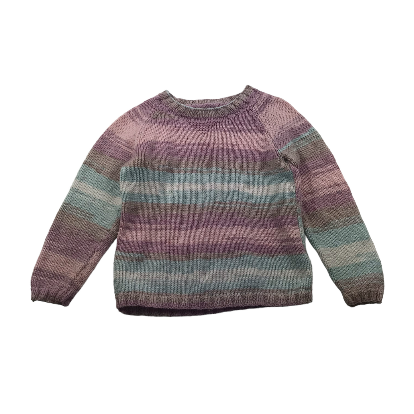 Hand Knitted Purple Pink and Blue Pattern Jumper Age 5