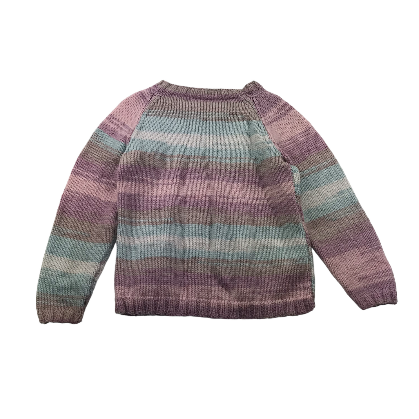 Hand Knitted Purple Pink and Blue Pattern Jumper Age 5