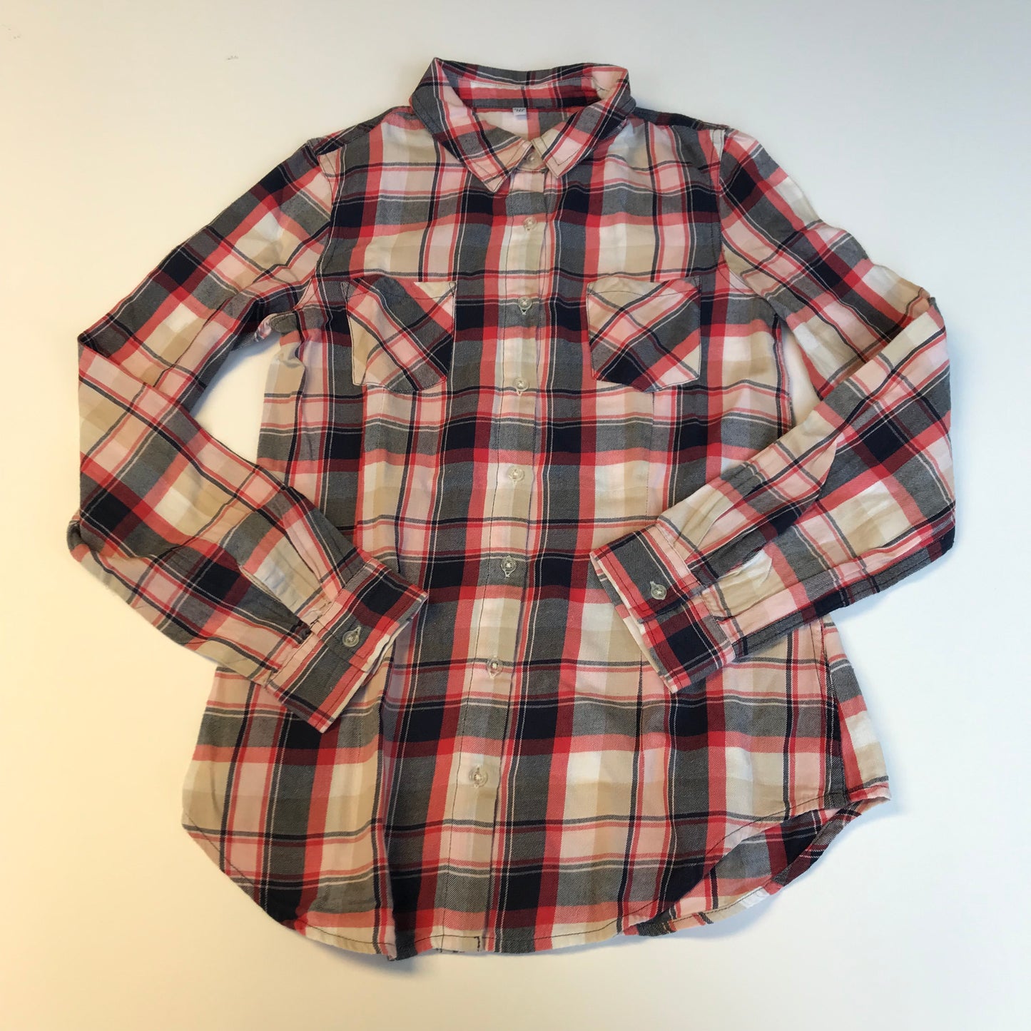 M&S Salmon Red and Navy Checked Shirt Age 11