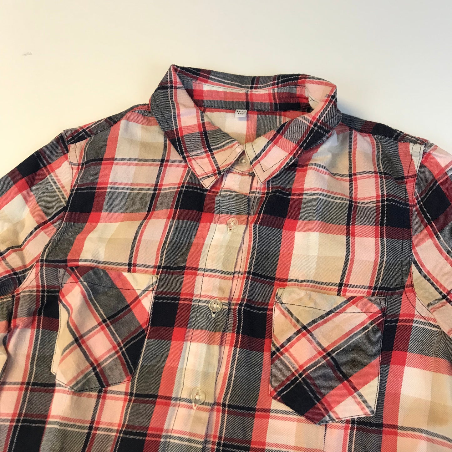 M&S Salmon Red and Navy Checked Shirt Age 11